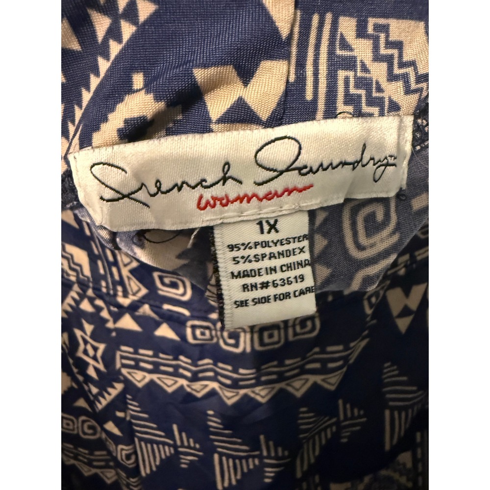 French Laundry Woman Navy Blue Tan Tribal Geometric Wide Leg Palazzo Pants 1X - Picture 3 of 3